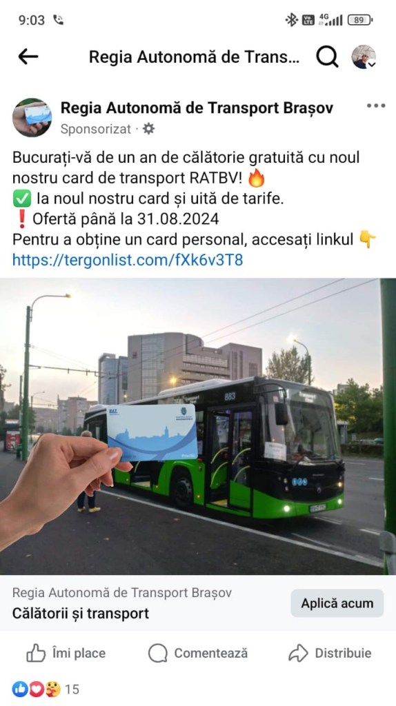 RATBV avertizează clienții despre campanii false de acordare a cardurilor de transport gratuite