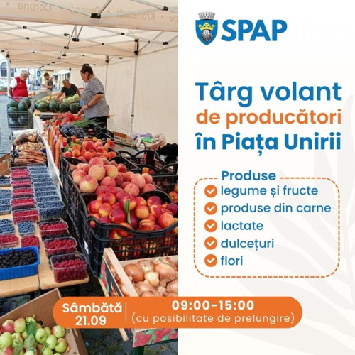 Târg volant de produse locale astăzi în Piața Unirii din Schei