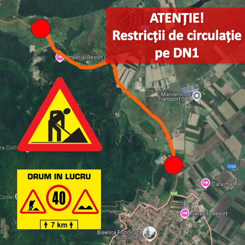 Restricții de circulație pe DN1, între Codlea și Vladeni, din 25 septembrie