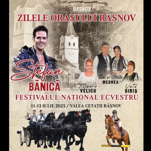 Ziua orașului Râșnov se sărbătorește în perioada 11-13 iulie 2025, în locația renumită Valea Cetății, și promite un eveniment plin de distracție, cultură și tradiție. Primăria și Consiliul Local Râșnov organizează această manifestare care include momente artistice, tradiționale și evenimente speciale, precum și festivalul ecvestru național.