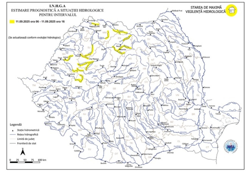 Risc de viituri în nordul țării, avertizare INHGA
