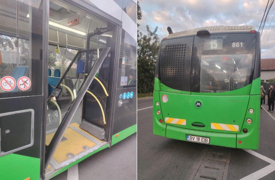Un autobuz RATBV a fost surprins circulând fără una dintre uși