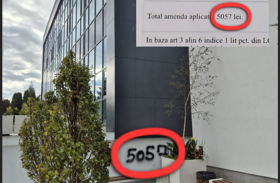 Tânăr amendat cu suma inscripționată pe peretele Casei de Cultură din Victoria