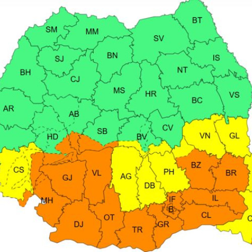 Cod galben și portocaliu pentru ploi și vânt puternic în mai multe regiuni din România
