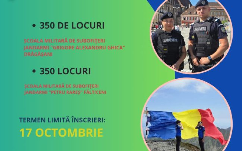 Începe înscrierea la concursul de admitere pentru subofițerii Jandarmeriei Române