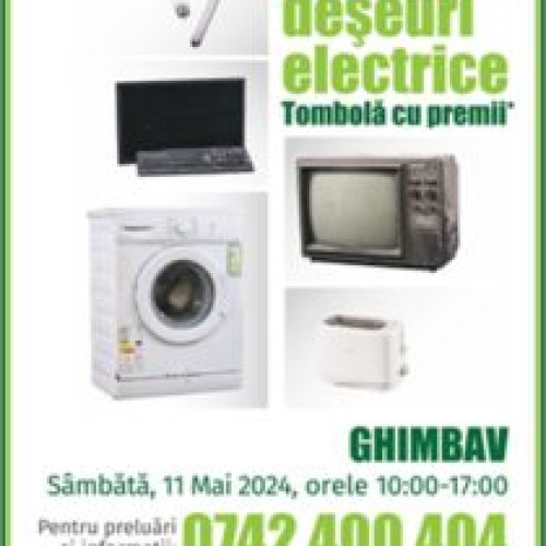 Coletează deșeurile electrice și electronice și primește premii la Ghimbav! Participă la tombolele cu aparate de tuns, truse de scule și uscătoare de păr, sâmbătă, 11 mai 2024, între orele 10.00-17.00, în centrul orașului. Contactează-ne pentru informații și ridicări gratuite la domiciliu și alătură-te comunității noastre pe Facebook!